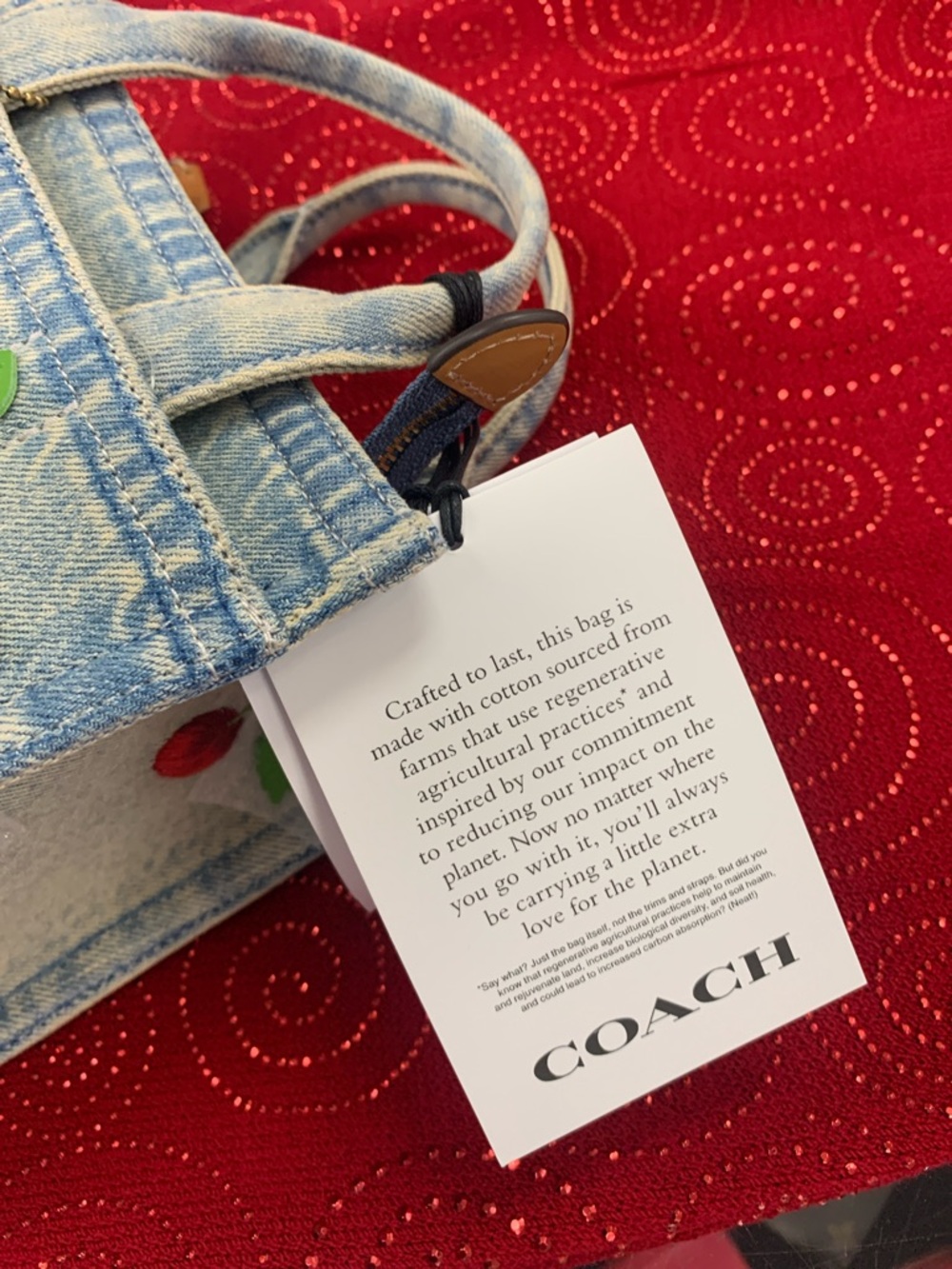 Coach Light Blue Denim Mini Tote with Red Cherry Embroidery - Picture 7 of 15